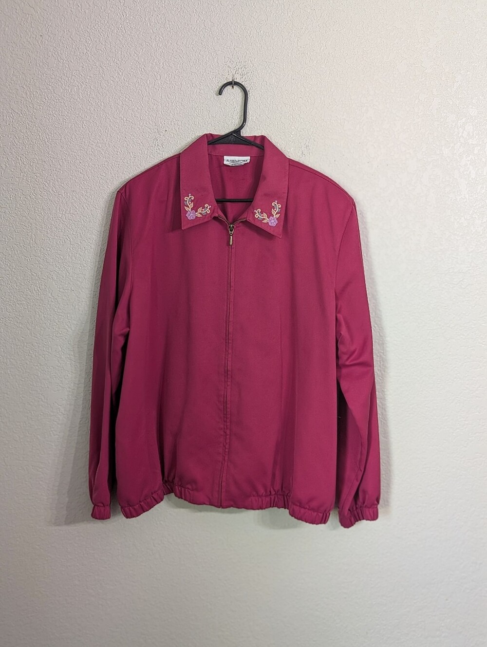 Alfred Dunner Vintage Full Zip Jacket Size 20 Magenta Floral Embroidery Pockets